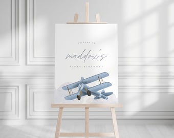 Airplane Birthday Welcome Sign, Modern Plane Design, Vintage Airplane, Aviation, Editable Template, INSTANT DOWNLOAD