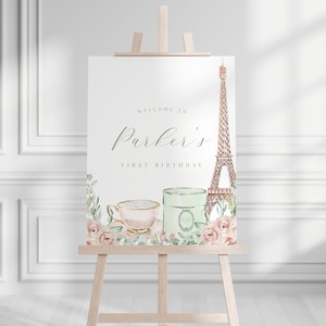 Paris Birthday Welcome Sign, French Patisserie, Parisian Cafe, Tea Party, Paris Cafe, Editable Template, INSTANT DOWNLOAD