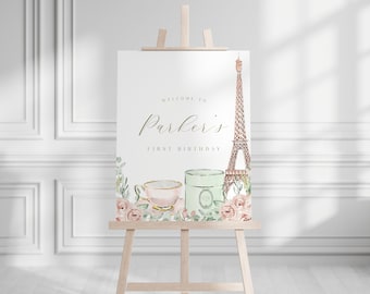 Paris Birthday Welcome Sign: French Cafe, Tea Party (Editable Template, Instant Download)