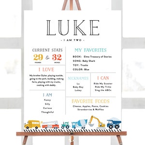 Transportation Milestone Board: Truck Birthday Stats Sign (Instant Download)