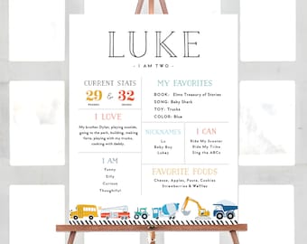 Transportation Milestone Board: Truck Birthday Stats Sign (Instant Download)