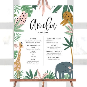 Wild One Milestone Board: Jungle Animals, Editable Stats (Instant Download)