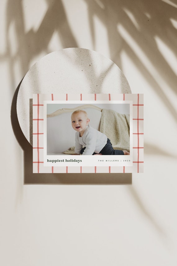 Plaid Christmas Photo Card Template: Modern Holiday Card (Digital Instant Download)