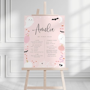 Halloween verjaardag mijlpaal Board, roze geest, Spooky One, twee Spooky, Halloween Party, meisje verjaardag, bewerkbare sjabloon, INSTANT DOWNLOAD