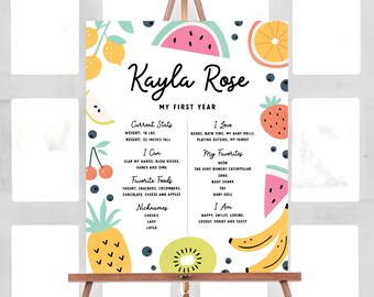 Tutti Frutti Birthday Milestone Board: Tropical Summer Party (Instant Download)