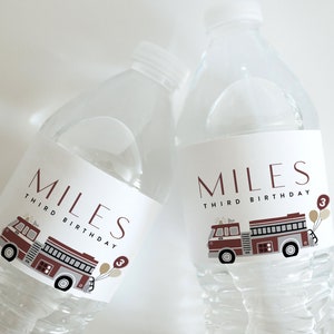 Fire Truck Birthday Water Bottle Label Template (Digital Download)