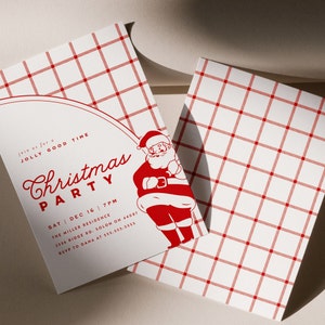 Invito di Natale vintage modificabile, invito per festa di Natale, invito stampabile di Babbo Natale, download digitale istantaneo
