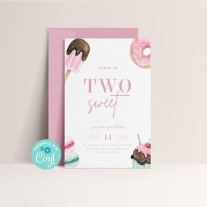 Two Sweet Birthday Invitation, Two Sweet Birthday Invitation, Donut Birthday, 2nd Birthday, Sweet Birthday Invitation INSTANT DOWNLOAD