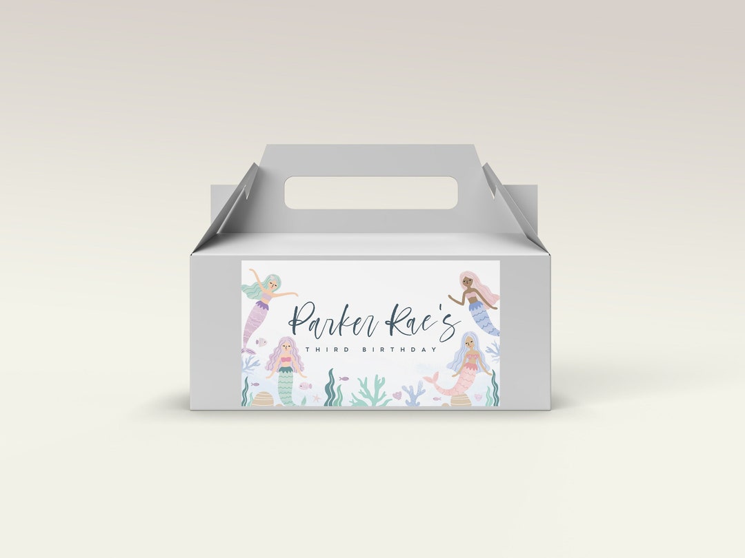 Watercolor Mermaid Favor Box Label: Under the Sea Party (corjl Template ...