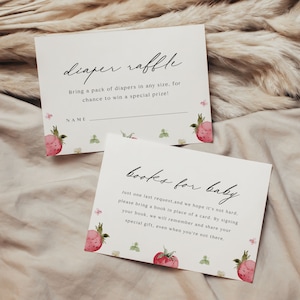 Bewerkbare aardbeienboeken voor baby, aardbeienluierloterij, Berry Sweet Shower Details-sjabloon, INSTANT DOWNLOAD