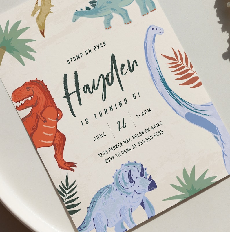 Dinosaur Birthday Invitation Modern Dinosaur Boy Birthday Invite Jurassic Dinosaur Party Editable Digital Template INSTANT DOWNLOAD image 2