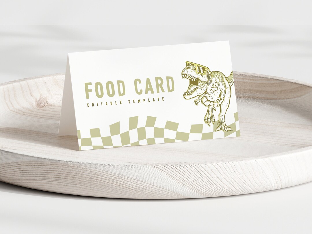 Editable Dinosaur Party Food Tents, Retro T Rex Checkered Food Cards ...
