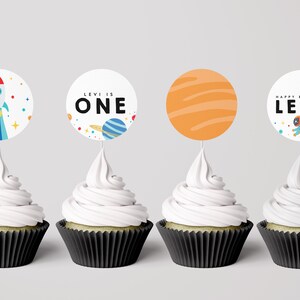 Editable Space Cupcake Toppers: Galaxy Birthday Party (INSTANT DOWNLOAD)