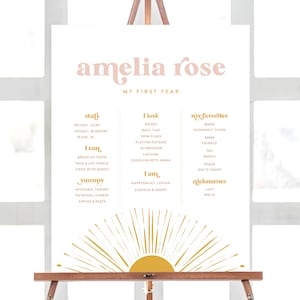 Boho Sun First Birthday Milestone Board: Retro Party Decor (INSTANT DOWNLOAD)