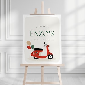 Vespa Birthday Welcome Sign, Italian Theme Party, Uno Birthday, Italy Theme, Italian, Vespa Scooter, Digital Editable Template