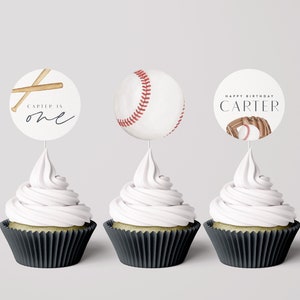 Modern Baseball Birthday Cupcake Toppers: Editable Template (Corjl)