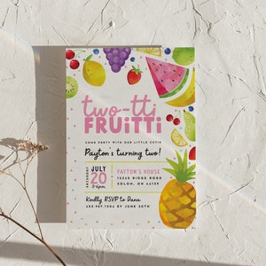 Editable Two-tti Frutti Birthday Invitation Two-tti Frutti 2nd Birthday Tutti Frutti Tropical Summer Party Fruit Party Digital Template