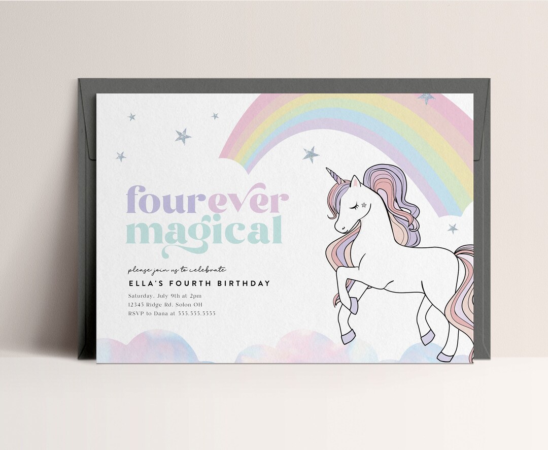 Fourever Magical Unicorn Birthday Invitation, Unicorn Invitation