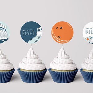 Bowling Birthday Cupcake Toppers, Boy Birthday, Editable Bowling Party Toppers, INSTANT DOWNLOAD