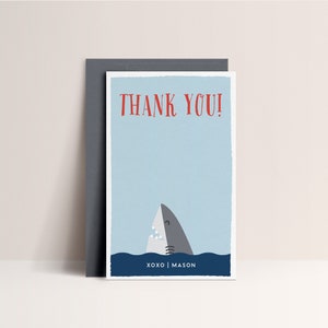 Shark Thank You Card, Shark Birthday, Editable Digital Template, Instant Download