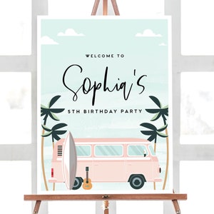 Surf Birthday Welcome Sign: Pink Surfboard Party Decor (INSTANT DOWNLOAD)