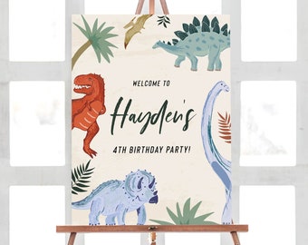 Signo de bienvenida de dinosaurio, signo de bienvenida de cumpleaños de dinosaurio, jurásico, trex, fiesta de dinosaurios, cumpleaños de dinosaurio, EDITABLE, DESCARGA INSTANTÁNEA