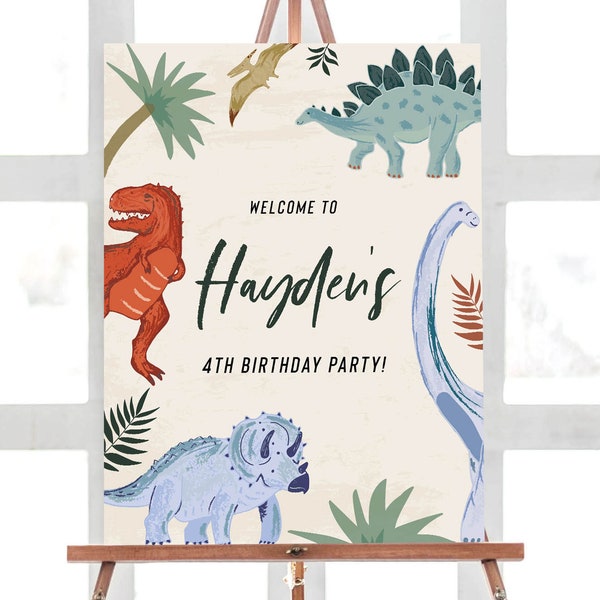 Dinosaur Welcome Sign, Dinosaur Birthday Welcome Sign, jurassic,  trex, dinosaur party, dinosaur birthday, EDITABLE,  INSTANT DOWNLOAD