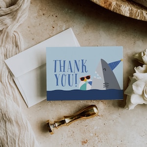 Editable Shark Thank You Card, Summer Pool Party Birthday Thank You, Boy Birthday Party, Editable Digital Template, INSTANT DOWNLOAD