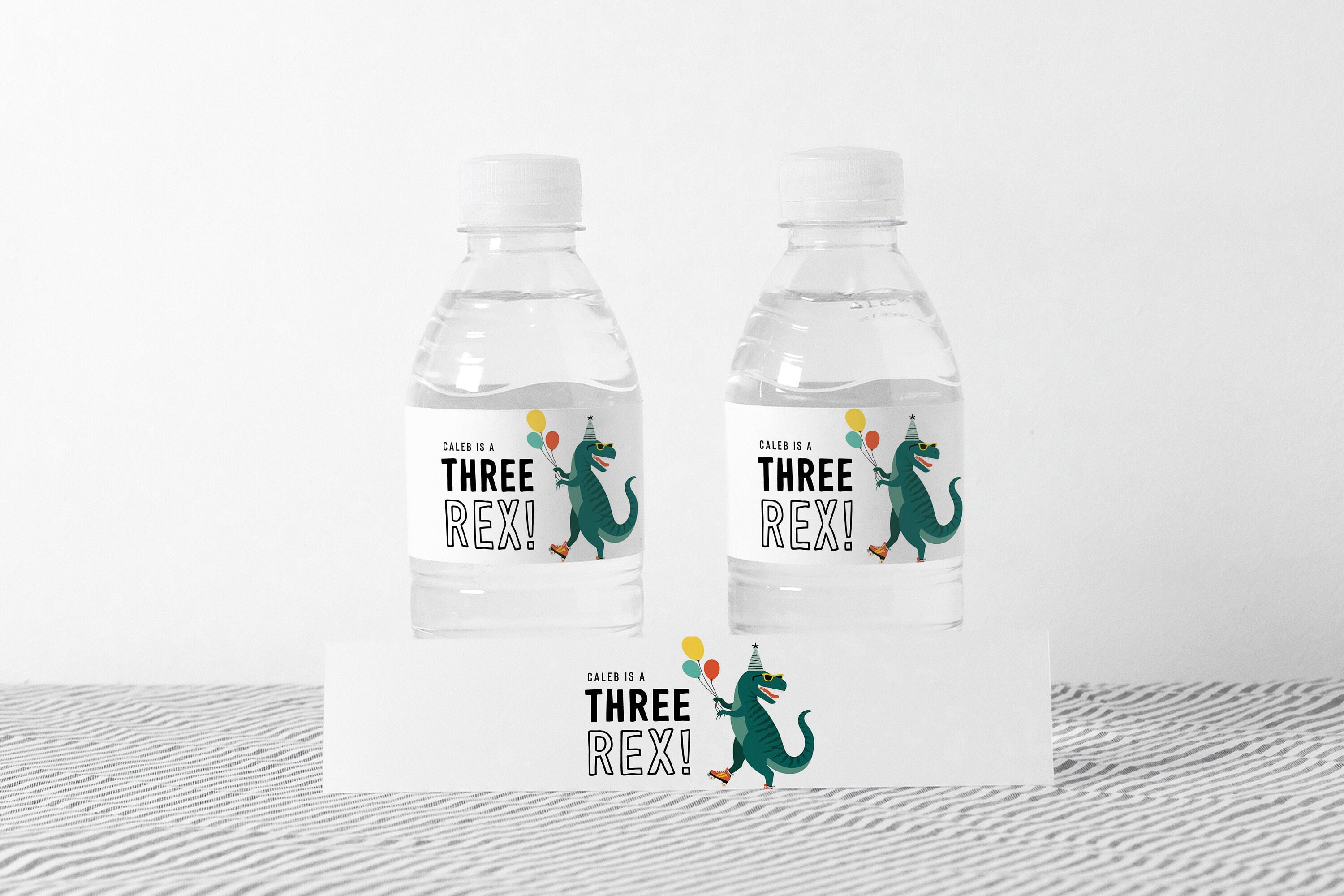 Editable Three Rex Water Label T Rex Dinosaur Water Bottle Labels Three Rex Birthday Decorations INSTANT DOWNLOAD