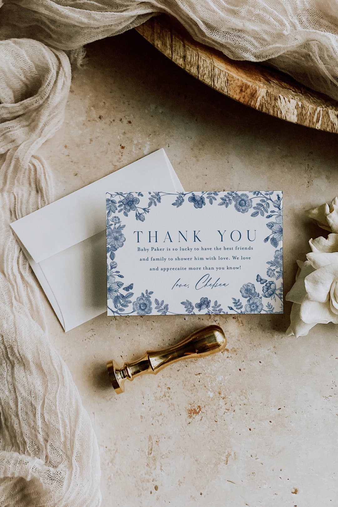 Dusty Blue Floral Baby Shower Thank You Card (digital Printable) - Etsy