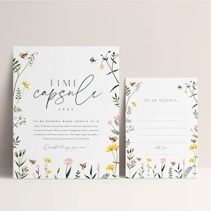 Bee Birthday Time Capsule Template, Bee Birthday Party, Floral Garden Party, First Bee Day, Editable Template INSTANT DOWNLOAD