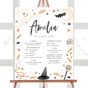 Halloween Birthday Milestone Board: Spooky Stats Sign (INSTANT DOWNLOAD)