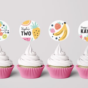 Two-tti Frutti Cupcake Toppers: Tropical 2nd Birthday (Editable Template, Instant Download)