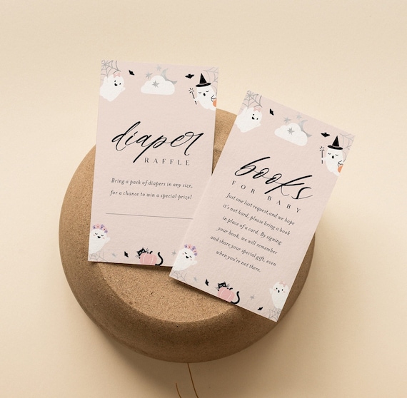 Ghost Baby Shower Raffle Ticket & Books for Baby Card (Editable Template)