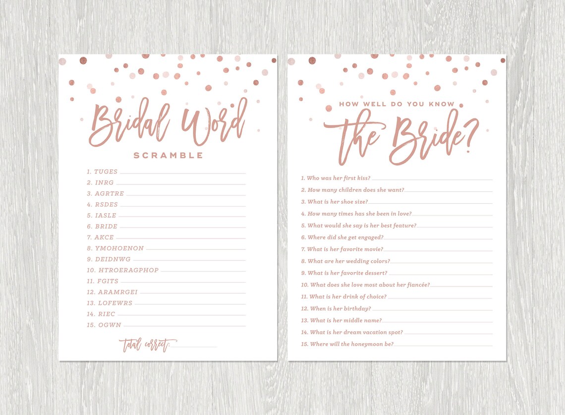 Bridal Shower Games Rose Gold and Blush Bridal Shower Games Etsy