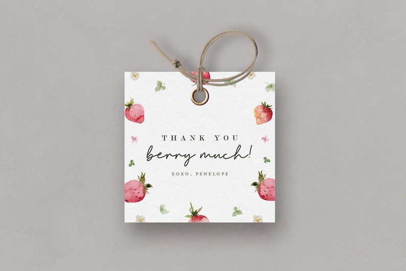 Strawberry Thank You Card, Berry First Birthday, Strawberry Party Decorations, INSTANT DOWNLOAD image 8