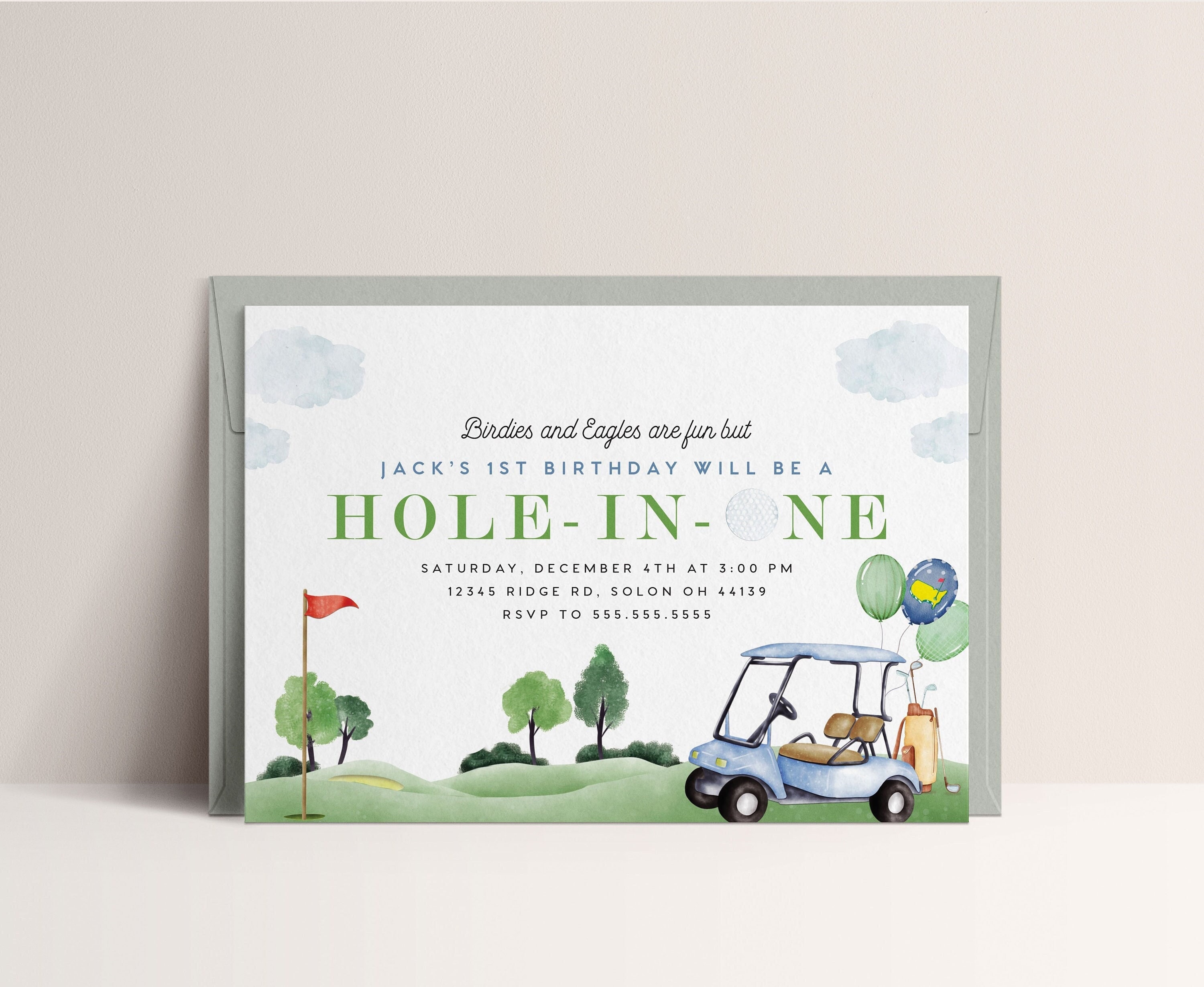 Golf First Birthday Invitation: Hole-in-One Party (Editable Digital Template)