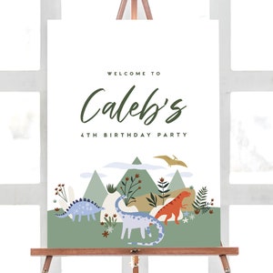 Editable Dinosaur Birthday Welcome Sign: Modern Party Decor (Instant Download)