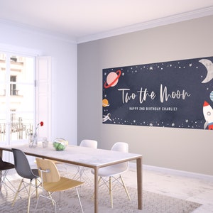 Sfondo Two the Moon: decorazioni per feste di compleanno spaziali (DOWNLOAD IMMEDIATO)