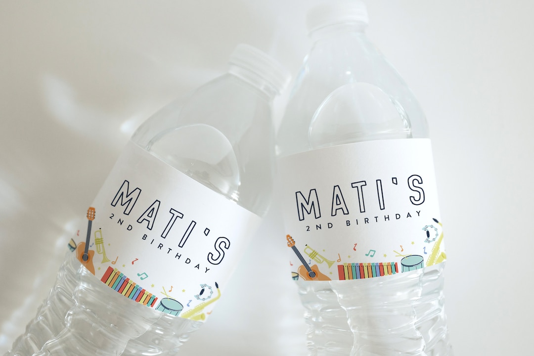 Music Birthday Water Bottle Label Template Musical Instruments Birthday ...