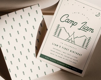 Camping Birthday Invitation: Boho Happy Camper Party (Digital Template)