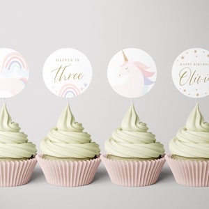 Unicorn Birthday Cupcake Toppers: Modern Party Decor (INSTANT DOWNLOAD)