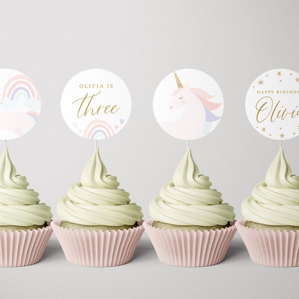 Unicorn Cupcake Toppers, Modern, Simple, Unicorn Birthday Cupcake Toppers, Unicorn Party, Editable Toppers, INSTANT DOWNLOAD