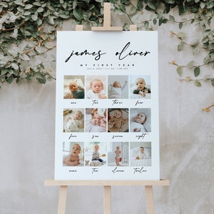 Minimalistische erste Geburtstag Foto Schild Vorlage, 1. Geburtstag Foto Poster, Babys erstes Jahr Poster druckbar, bearbeitbare Sofort Download