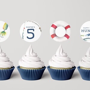 Editable Fishing Party Cupcake Toppers, O-fish-ally, The Big ONE, Fishing Party, Fish Cupcake Topper, INSTANT DOWNLOAD