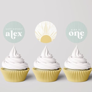 Boho Sun First Birthday Cupcake Toppers (INSTANT DOWNLOAD)