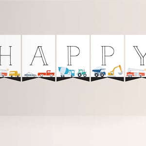 Transportation Flag Banner, Truck and Cars Bunting, Truck and Cars Birthday Decorations, Editable Flag Banner, INSTANT DOWNLOAD