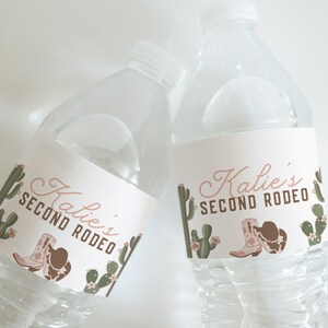 Editable Second Rodeo Water Bottle Label Template, Cowgirl Birthday Water Labels, 2nd Rodeo Wild West Ranch Template Instant Download
