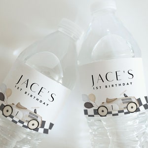 Waterflesetiket vintage raceauto: Fast One Birthday (digitale sjabloon)