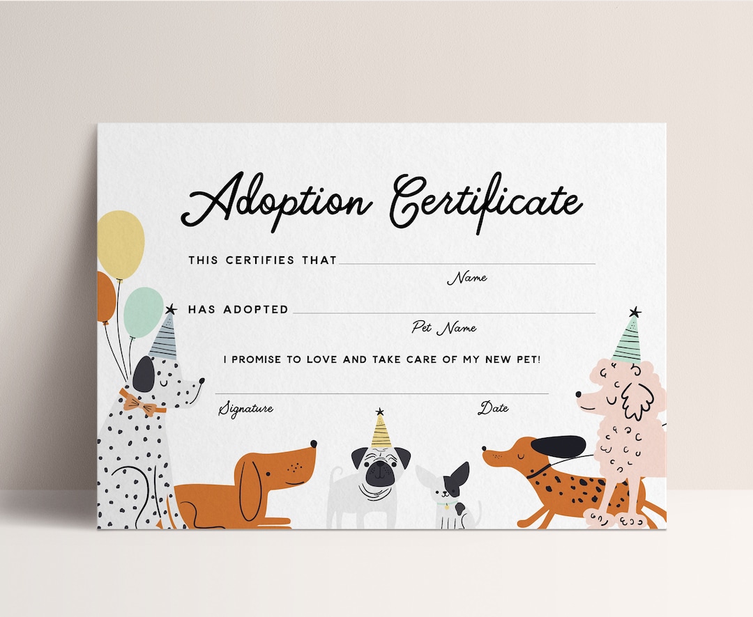 Puppy Adoption Certificate, Dog Party, Corjl Template, Instant